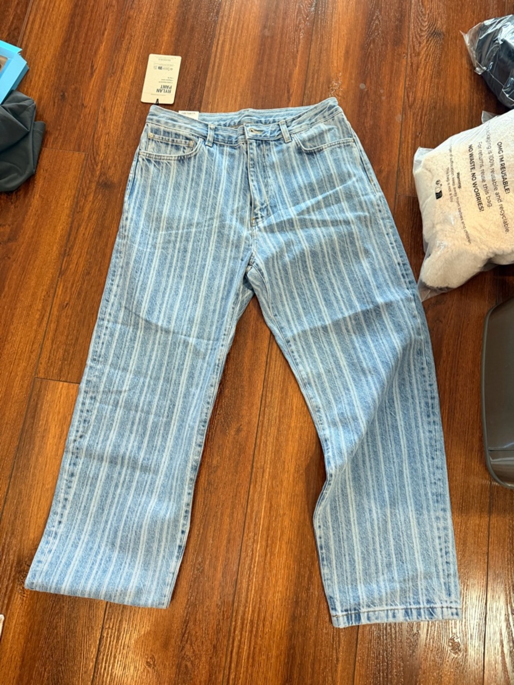 Carhartt Women's Light Blue Striped Boot Cut Jeans Rylan pant